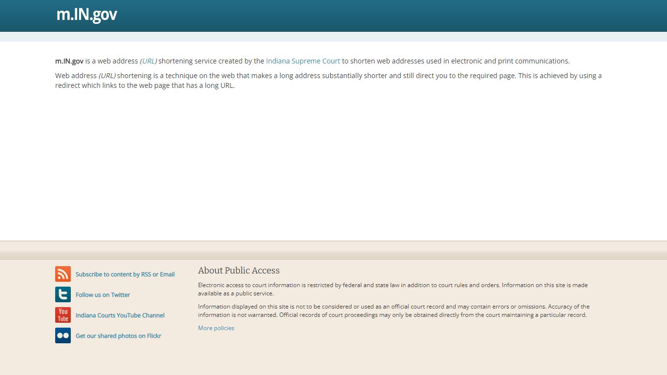 Indiana Courts Web Address Shortener - Indiana Courts URL Shortener